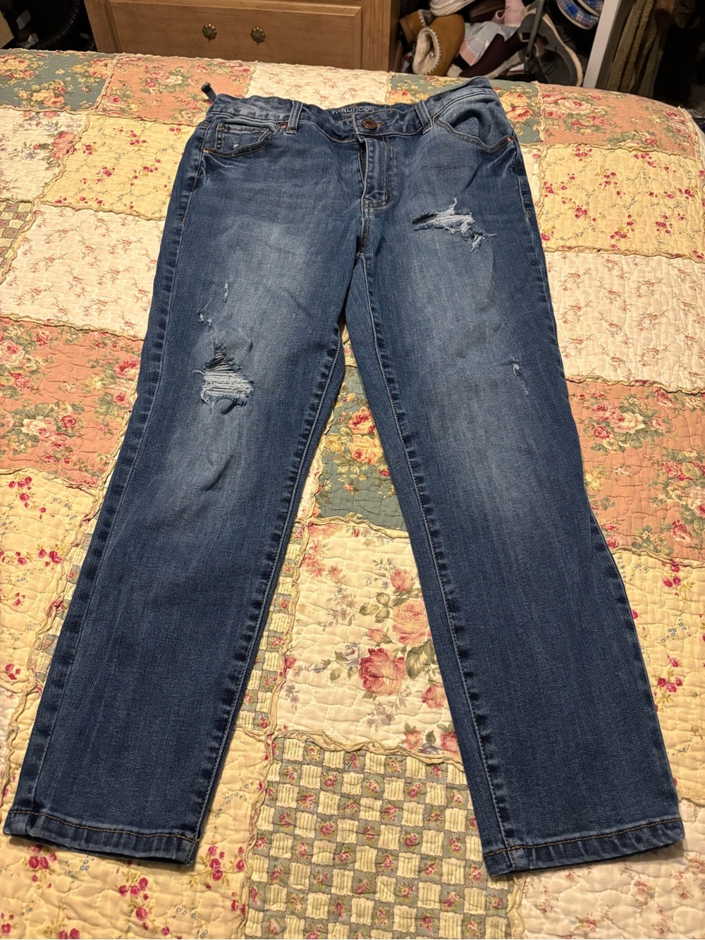 Maurices Medium Blue Straight Leg Distressed Jeans